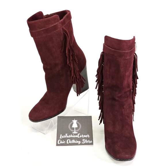 Sigerson Morrison Shoes - Sigerson Morrison Women's Burgundy Suede Mallie Fringe Dress Boots Size 9 1646